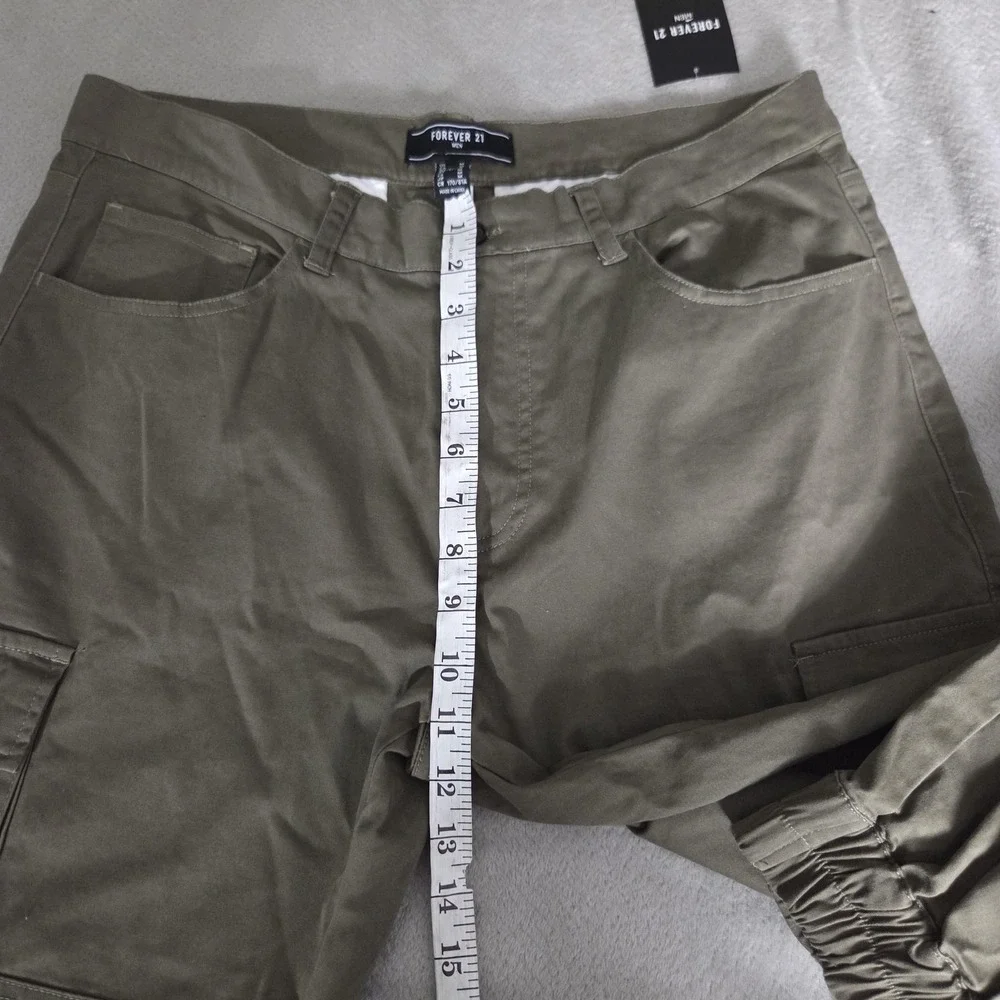 Forever 21 Pants Mens Medium Green Canvas Cargo Joggers Stretch Pockets Casual